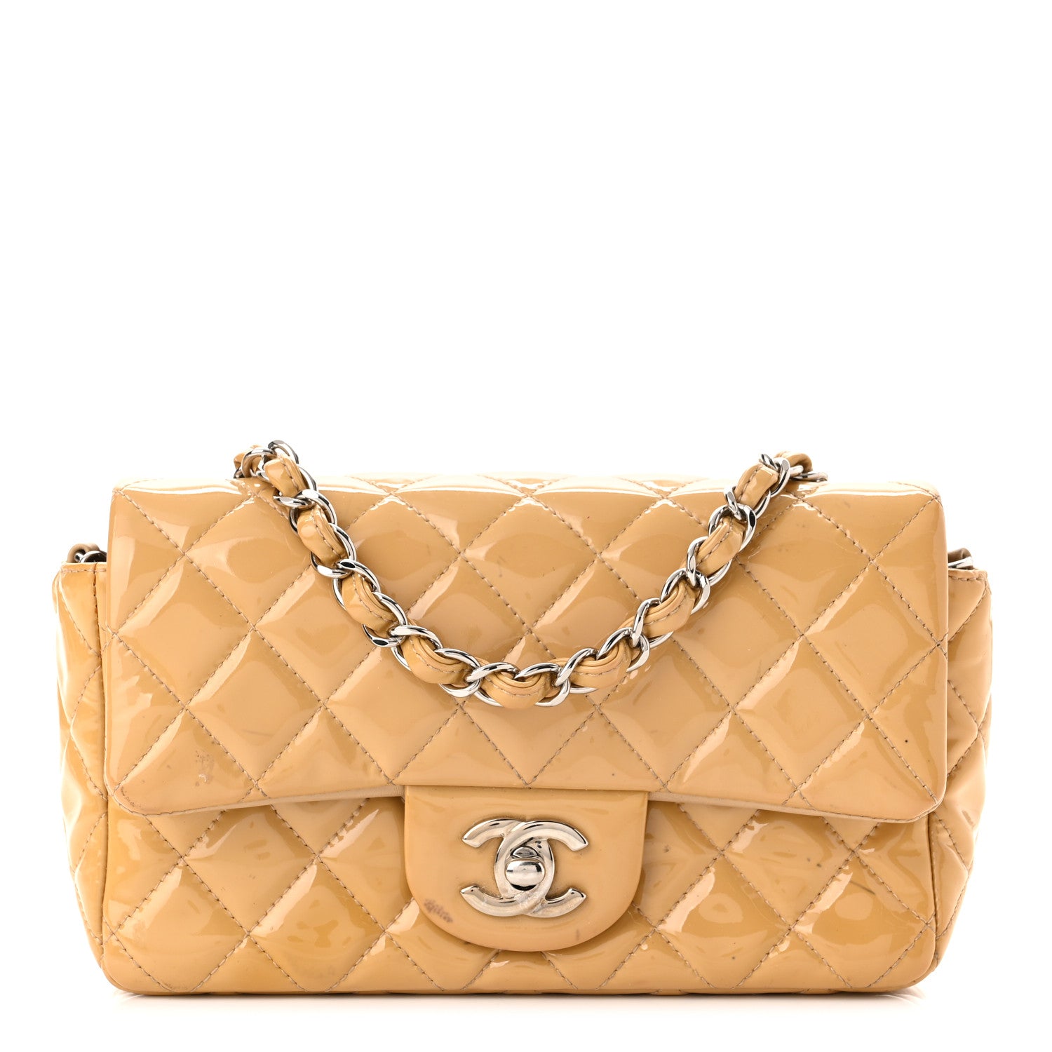 Chanel Patent Calfskin Quilted Mini Rectangular Flap Beige 1 of 10