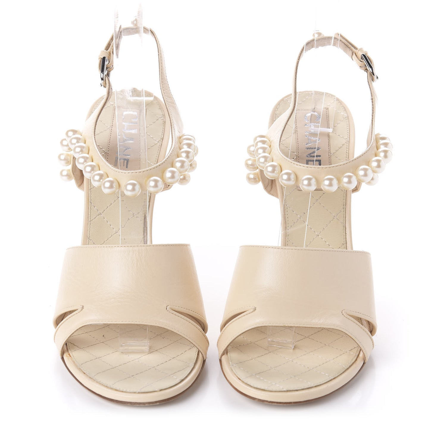 Lambskin Pearl Sandals 40 Beige Clair