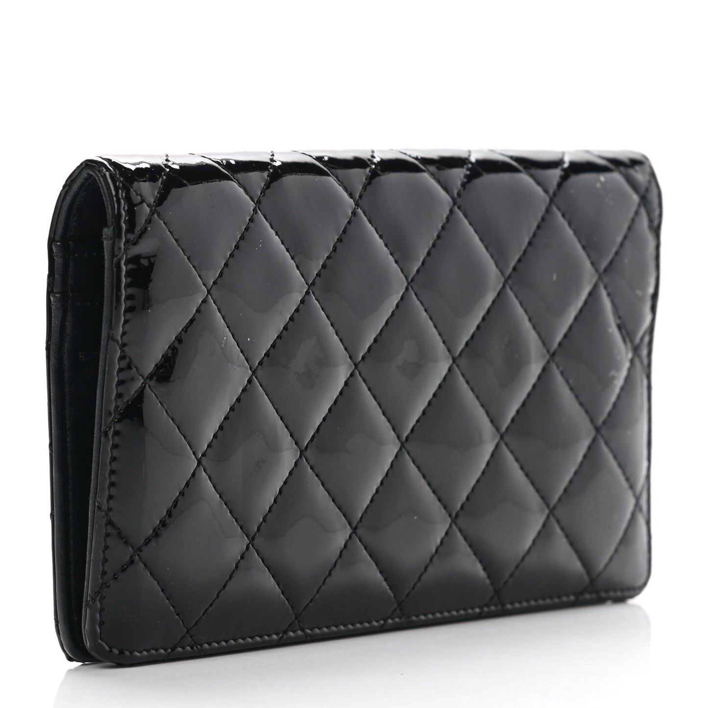 Patent Quilted Brilliant Yen Wallet Black