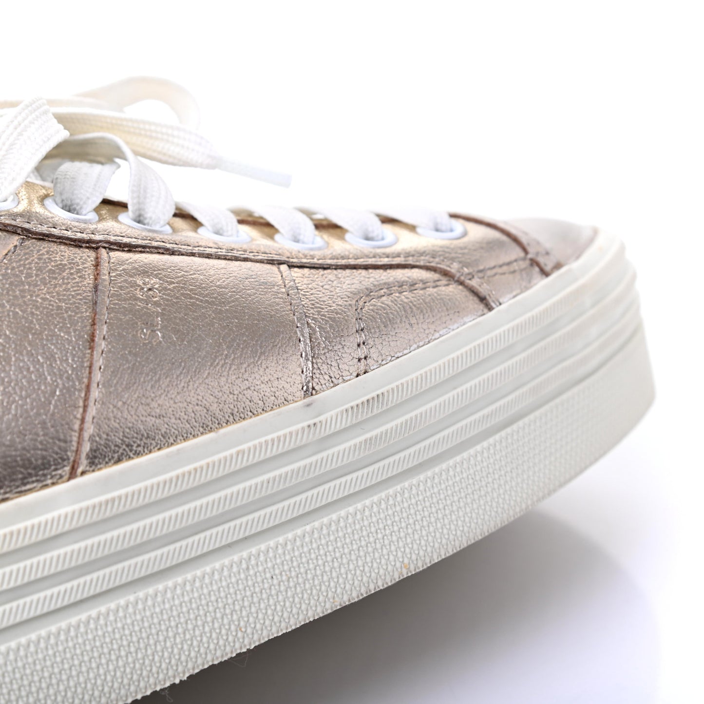 Metallic Calfskin Court Sneakers 37.5 Pale Gold