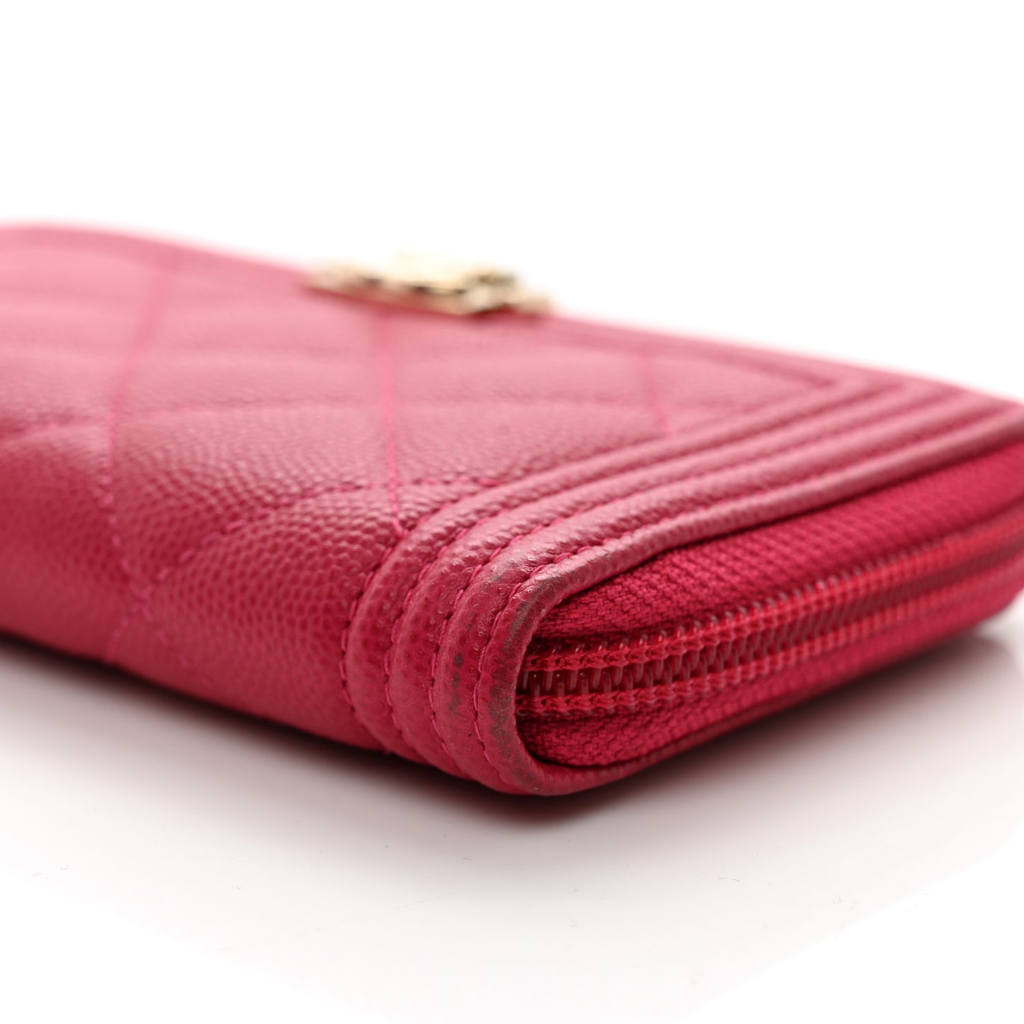 Caviar Quilted Small Boy Zip Around Wallet Fuchsia