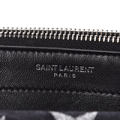 Saint Laurent Suede Star Print Monogram Tassel Chain Wallet Black Silver 9 of 10