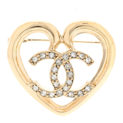 Chanel Metal Crystal CC Logo Heart Brooch Gold 1 of 5