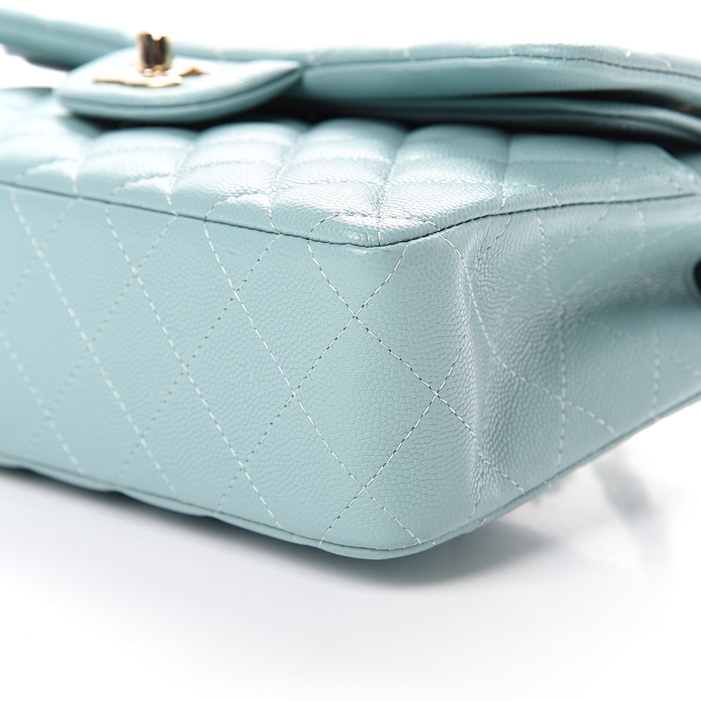 Caviar Quilted Small Double Flap Light Blue