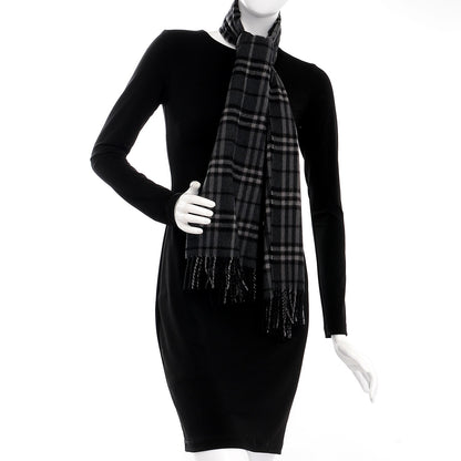Burberry Cashmere Icon Check Fringe Scarf Dark Charcoal 2 of 4