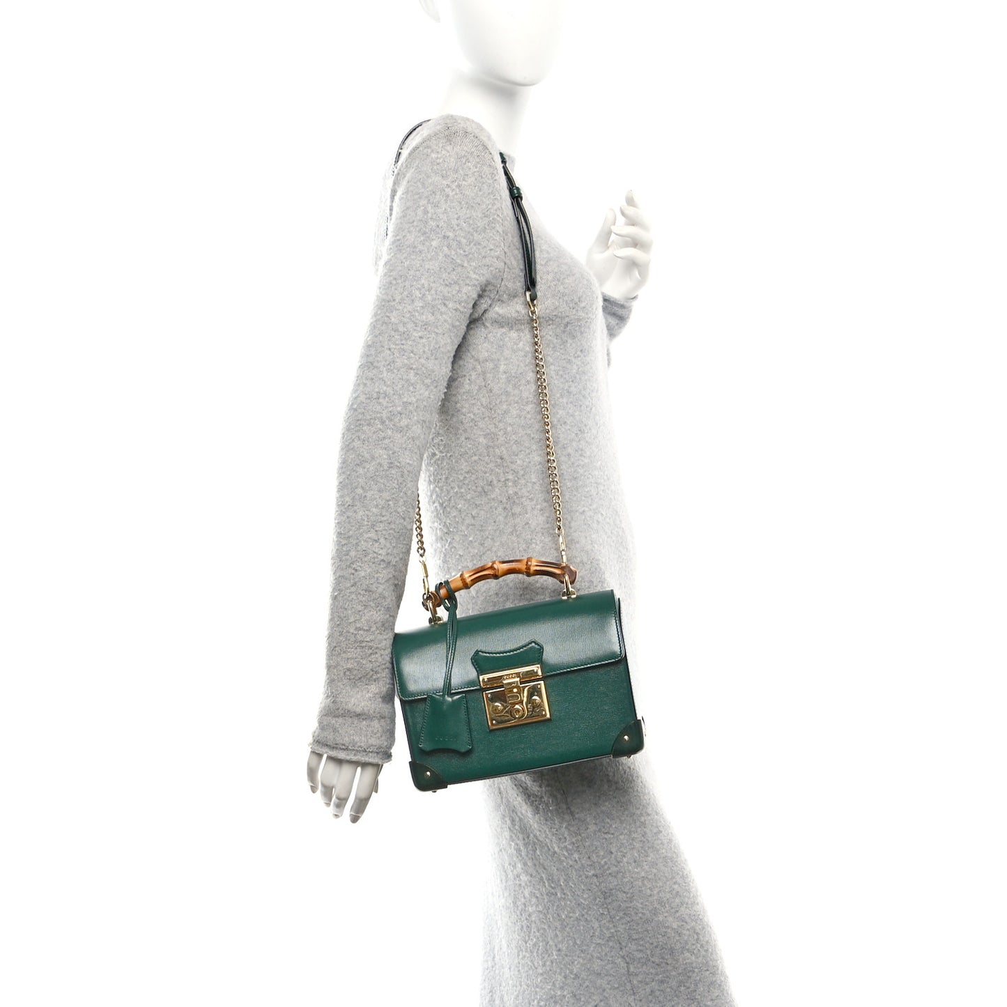 Azalea Calfskin Small Padlock Bamboo Shoulder Bag Vintage Green