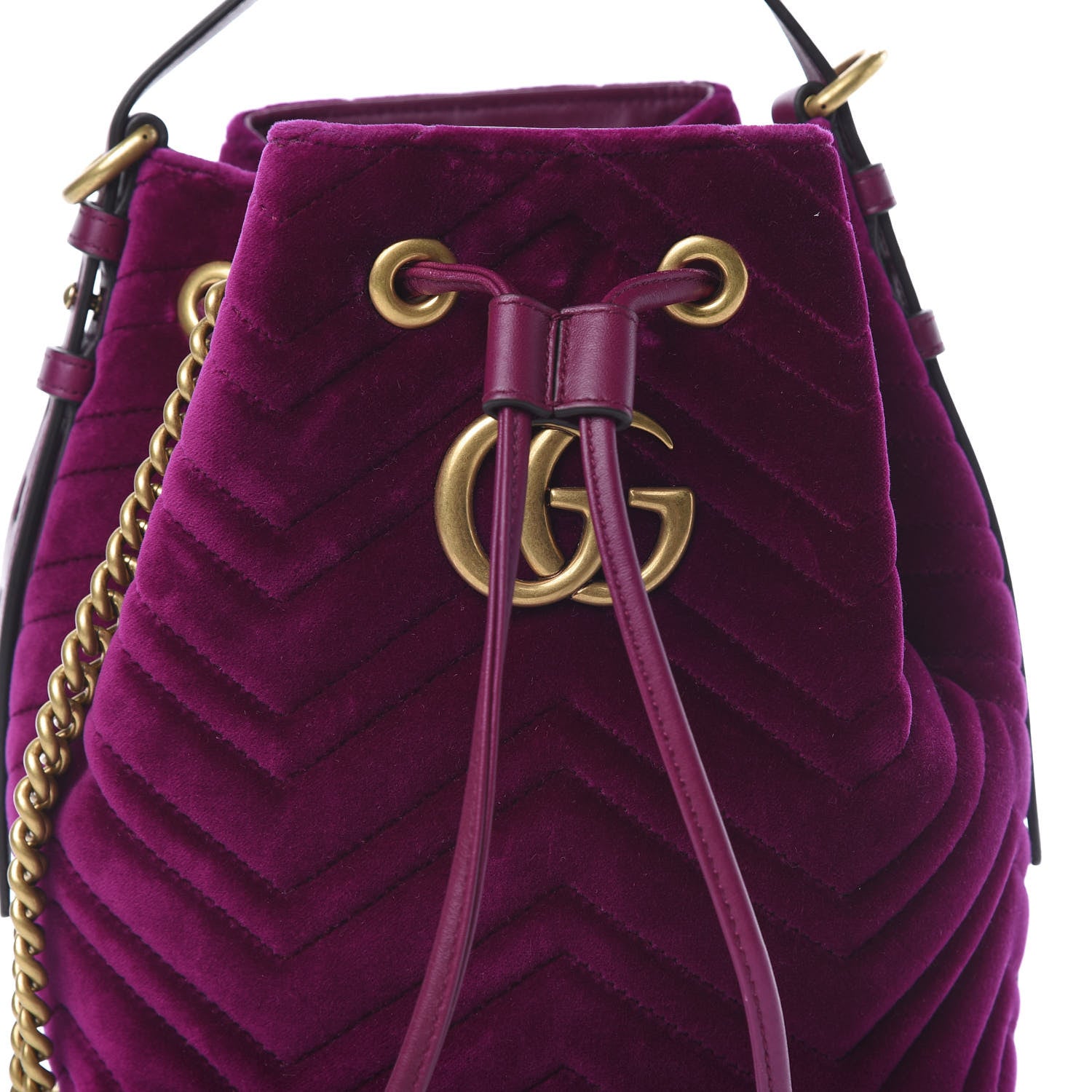 Gucci Velvet Matelasse GG Marmont Bucket Bag Fuchsia Violet Cyclamen 8 of 10