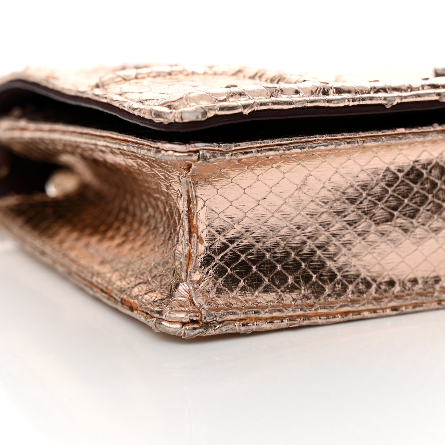 Snakeskin Diorama Wallet on Chain Pouch Rose Gold