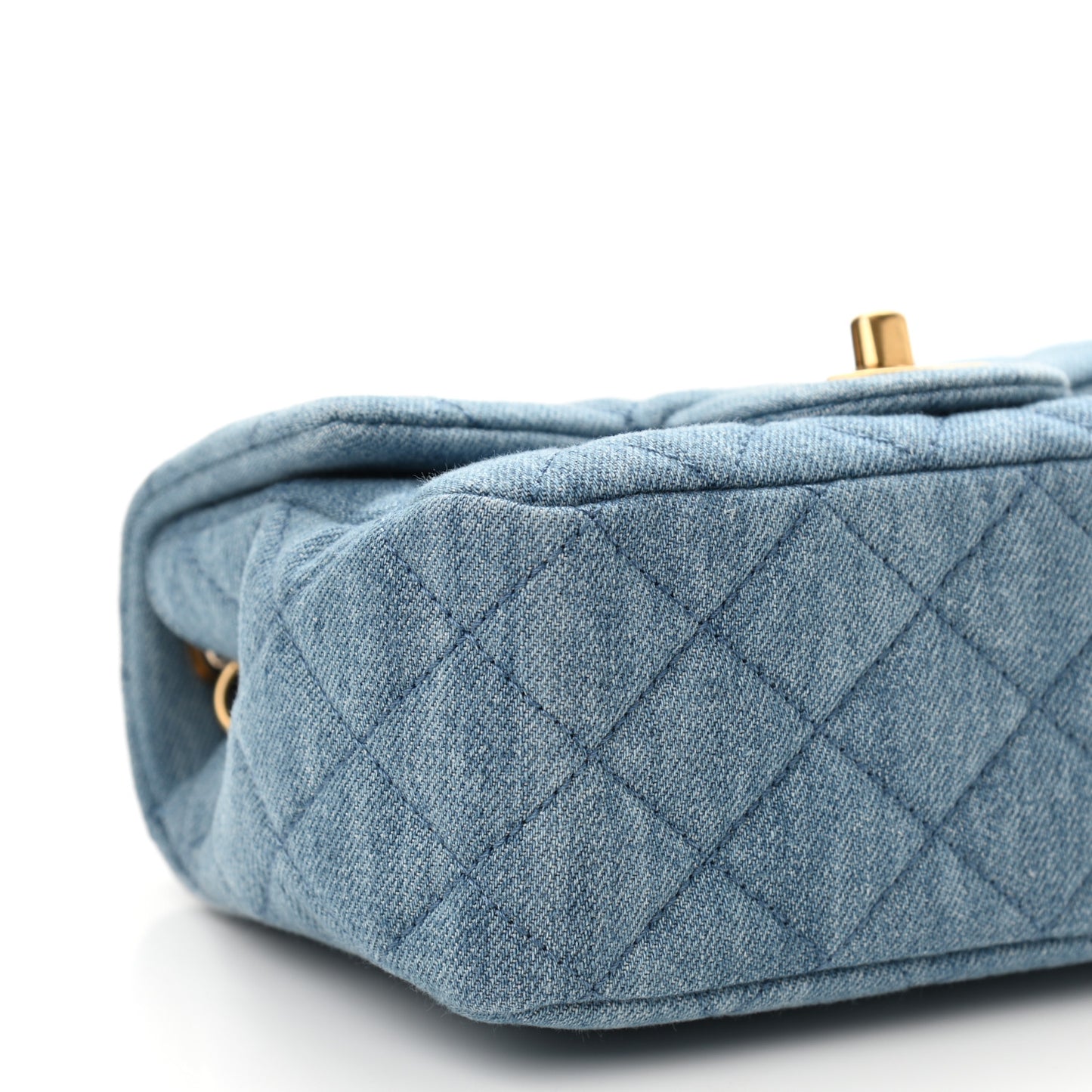 Denim Quilted Mini Pearl Crush Flap Blue