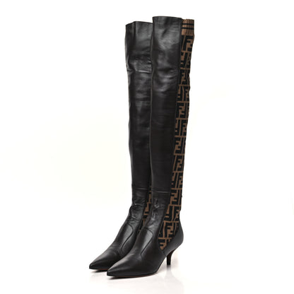 Fendi Nappa Microfiber Fabric FF Rockoko Thigh High Boots 35 Ebano Tobacco Black 3 of 6