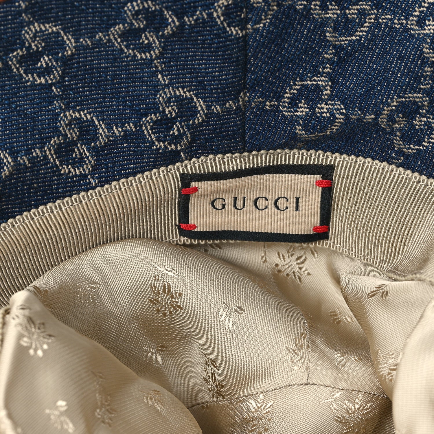 Gucci Washed Jacquard Denim Nappa GG Monogram Oscar Bucket Hat L Denim Cuir 8 of 9