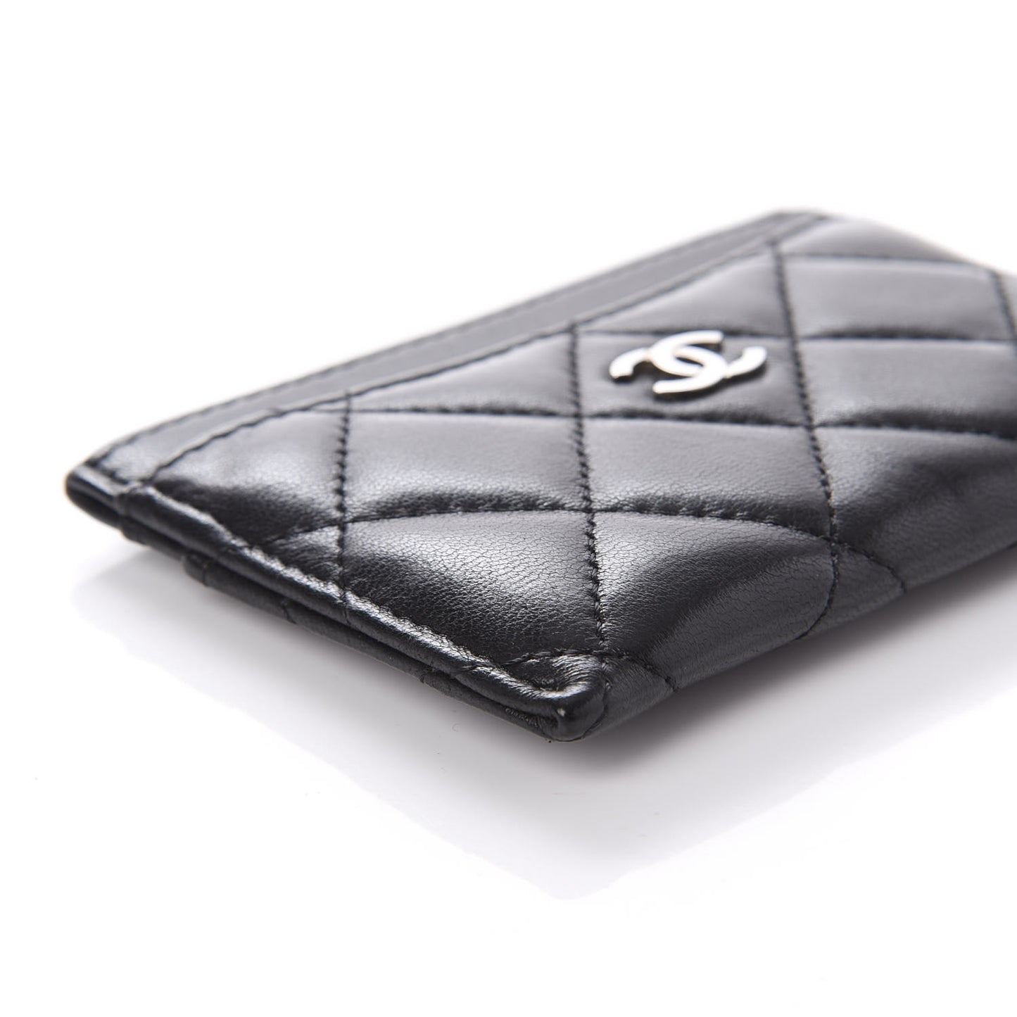 Lambskin Quilted Card Holder Black