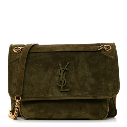 Saint Laurent Suede Monogram Medium Niki Chain Satchel Loden Green 1 of 11