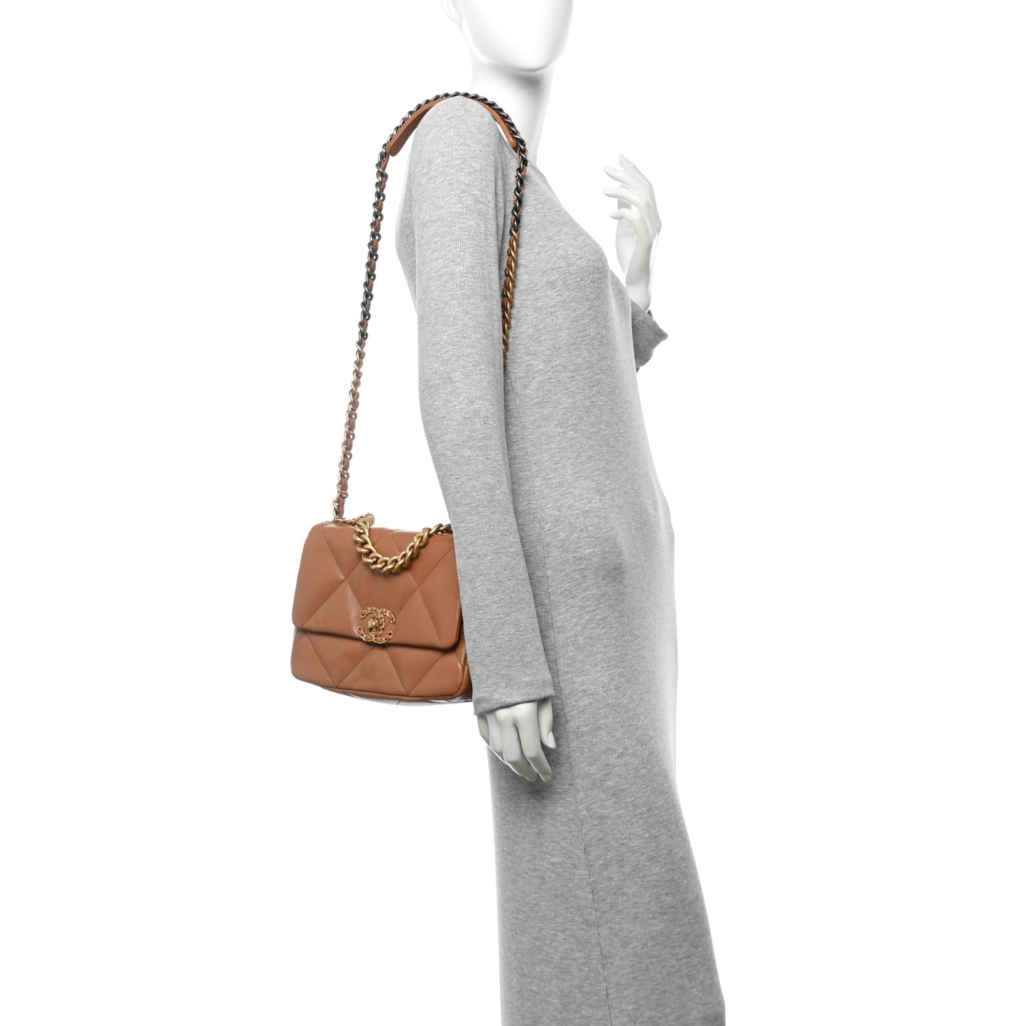 Lambskin Quilted Medium Chanel 19 Flap Brown