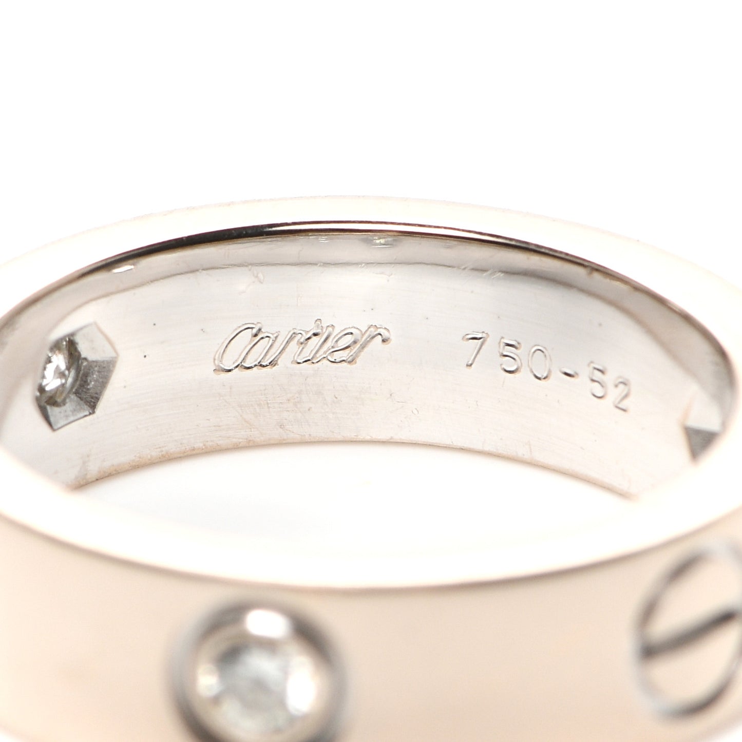 18K White Gold 3 Diamond 5.5mm LOVE Ring 52 6