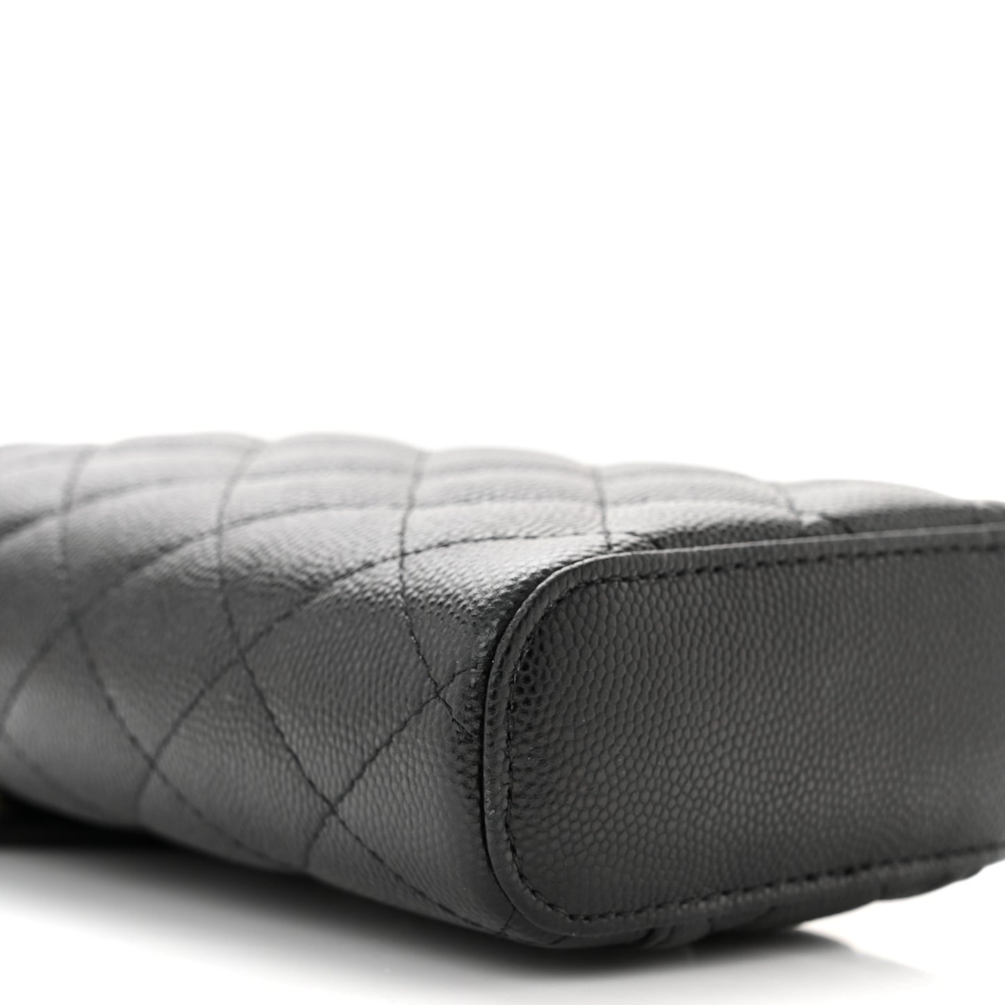 Caviar Quilted Phone Holder With Chain Black
