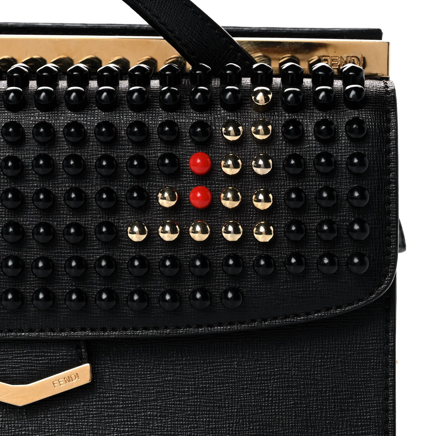 Fendi Vitello Elite Studded Monster Mini Demi Jour Shoulder Bag Black 10 of 12