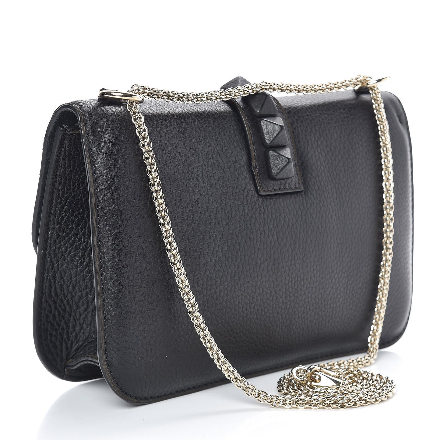 Pebbled Calfskin Medium Glam Lock Rockstud Flap Black
