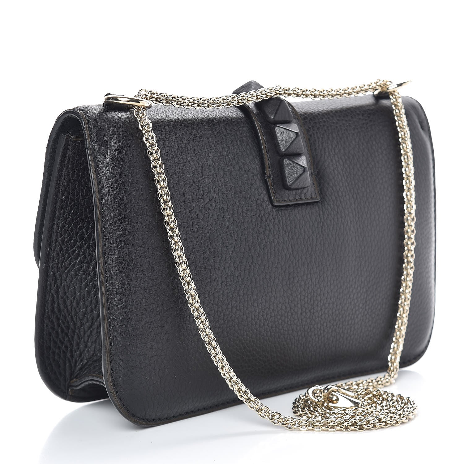 Valentino Garavani Pebbled Calfskin Medium Glam Lock Rockstud Flap Black 3 of 17