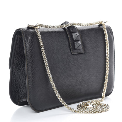 Valentino Garavani Pebbled Calfskin Medium Glam Lock Rockstud Flap Black 3 of 17