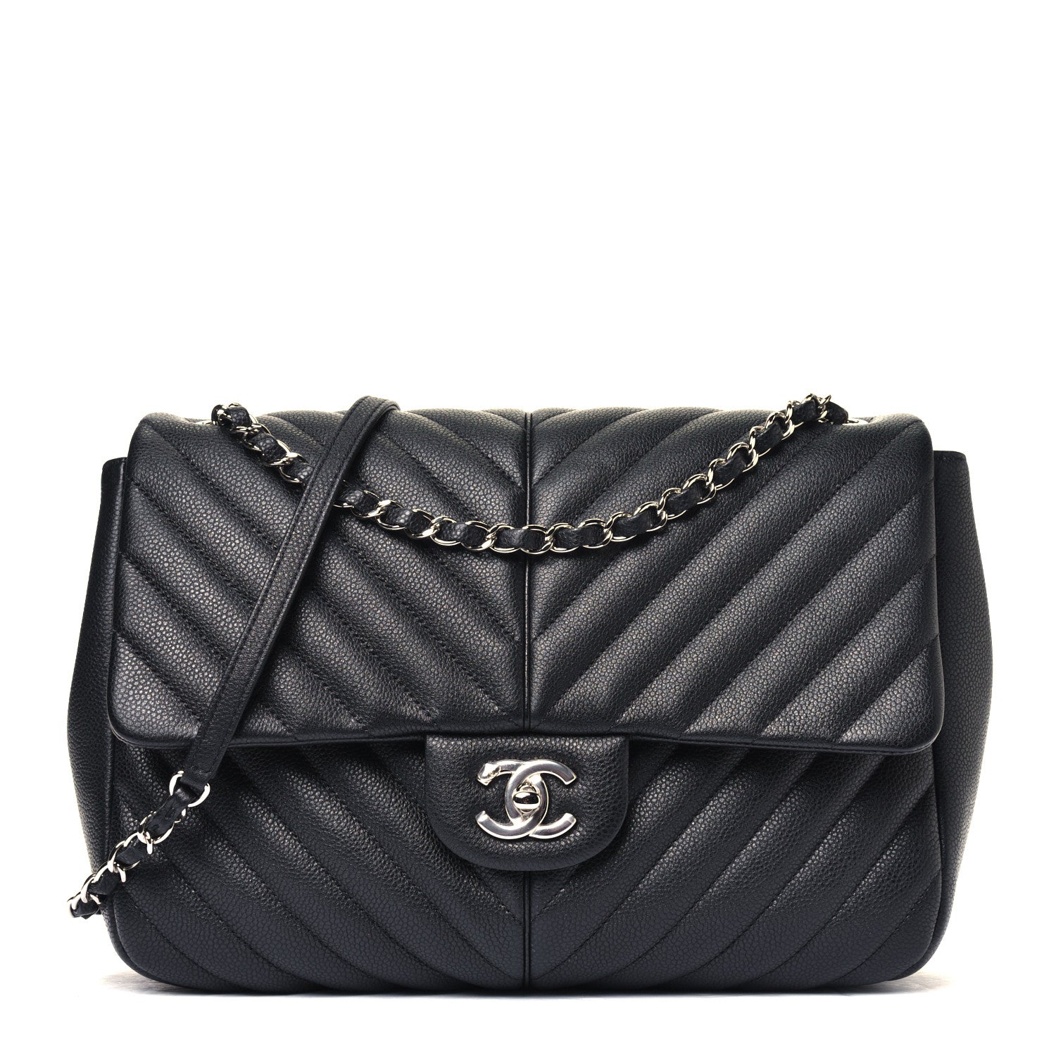 Chanel Caviar Chevron Quilted Large Puffy CC Flap Black 1 of 6