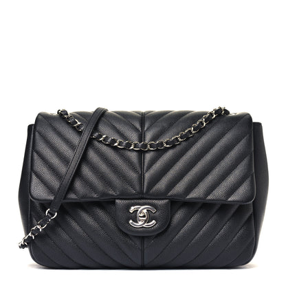 Chanel Caviar Chevron Quilted Large Puffy CC Flap Black 1 of 6