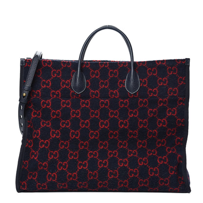 Gucci Covered Wool Textured Dollar Calfskin GG Monogram Large Tote Bag Blue Red 1 of 9