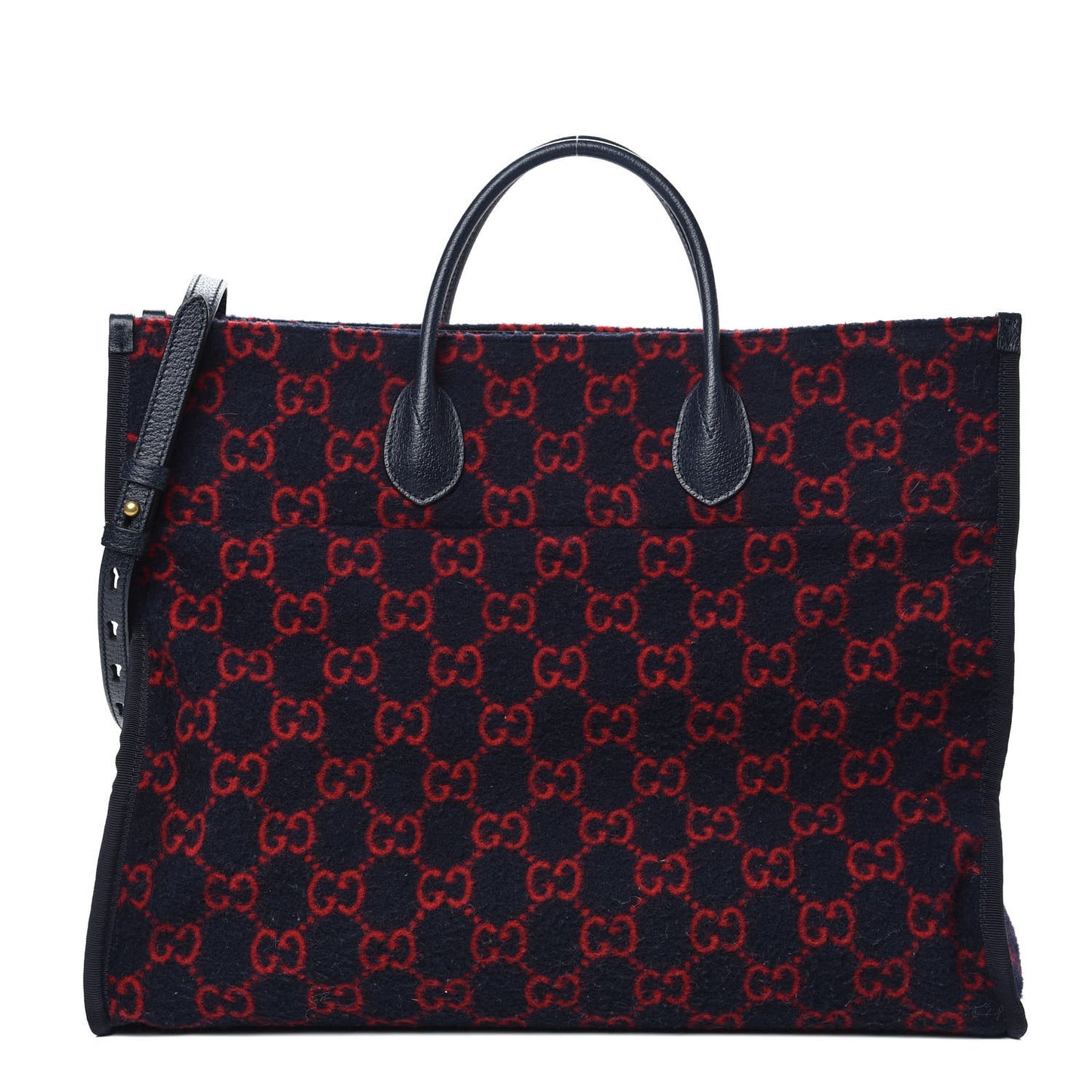 Covered Wool Textured Dollar Calfskin GG Monogram Large Tote Bag Blue Red