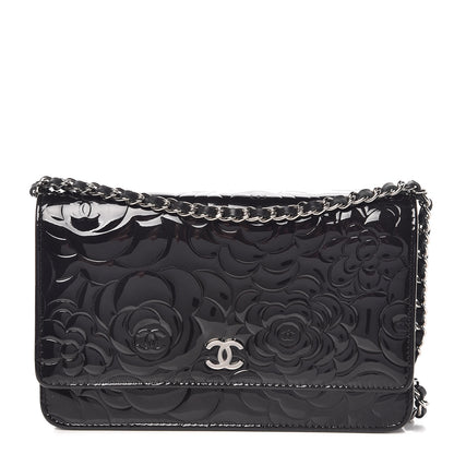 Chanel Patent Camellia Embossed Wallet On Chain WOC Black 1 of 11