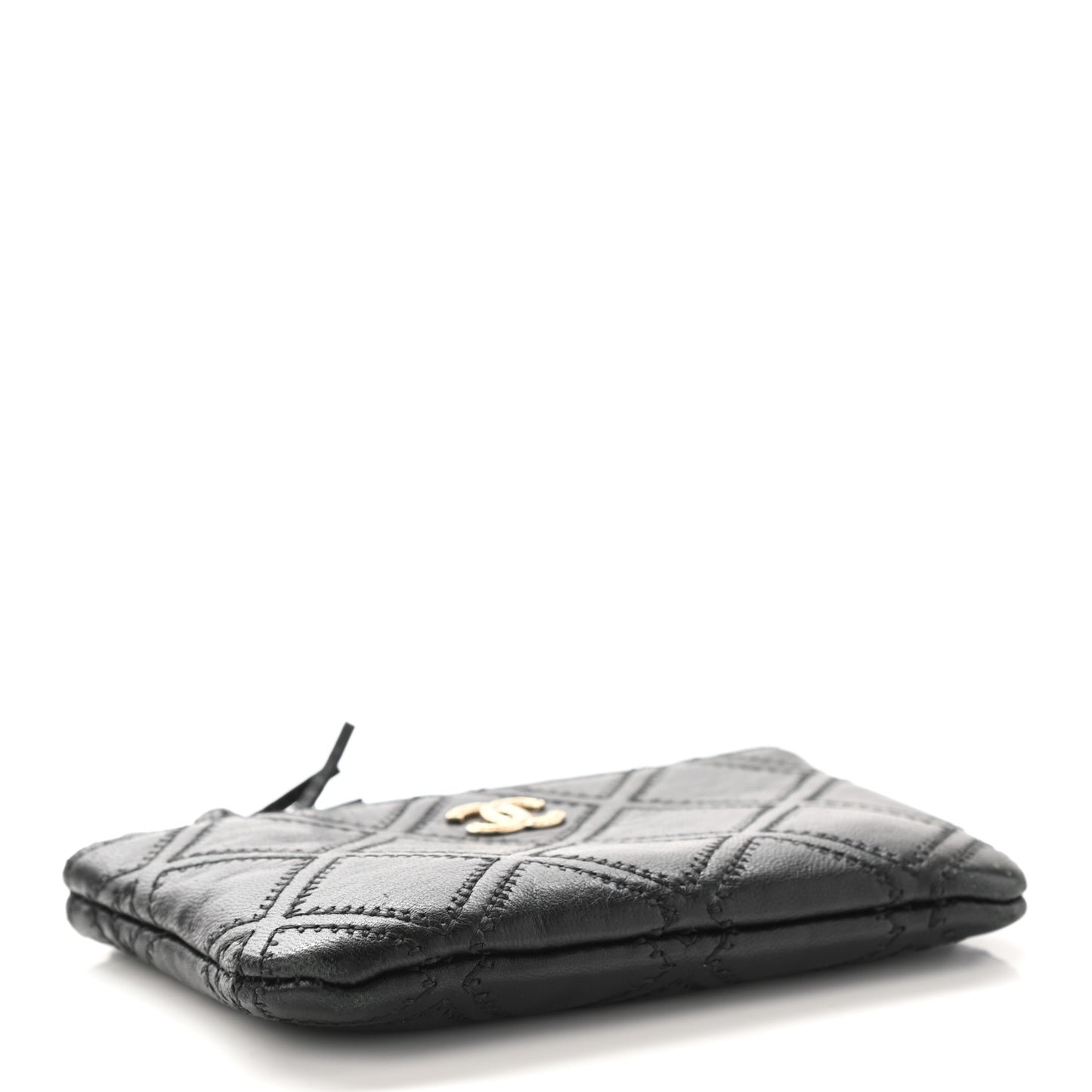 Lambskin Stitched Small Cosmetic Case Black
