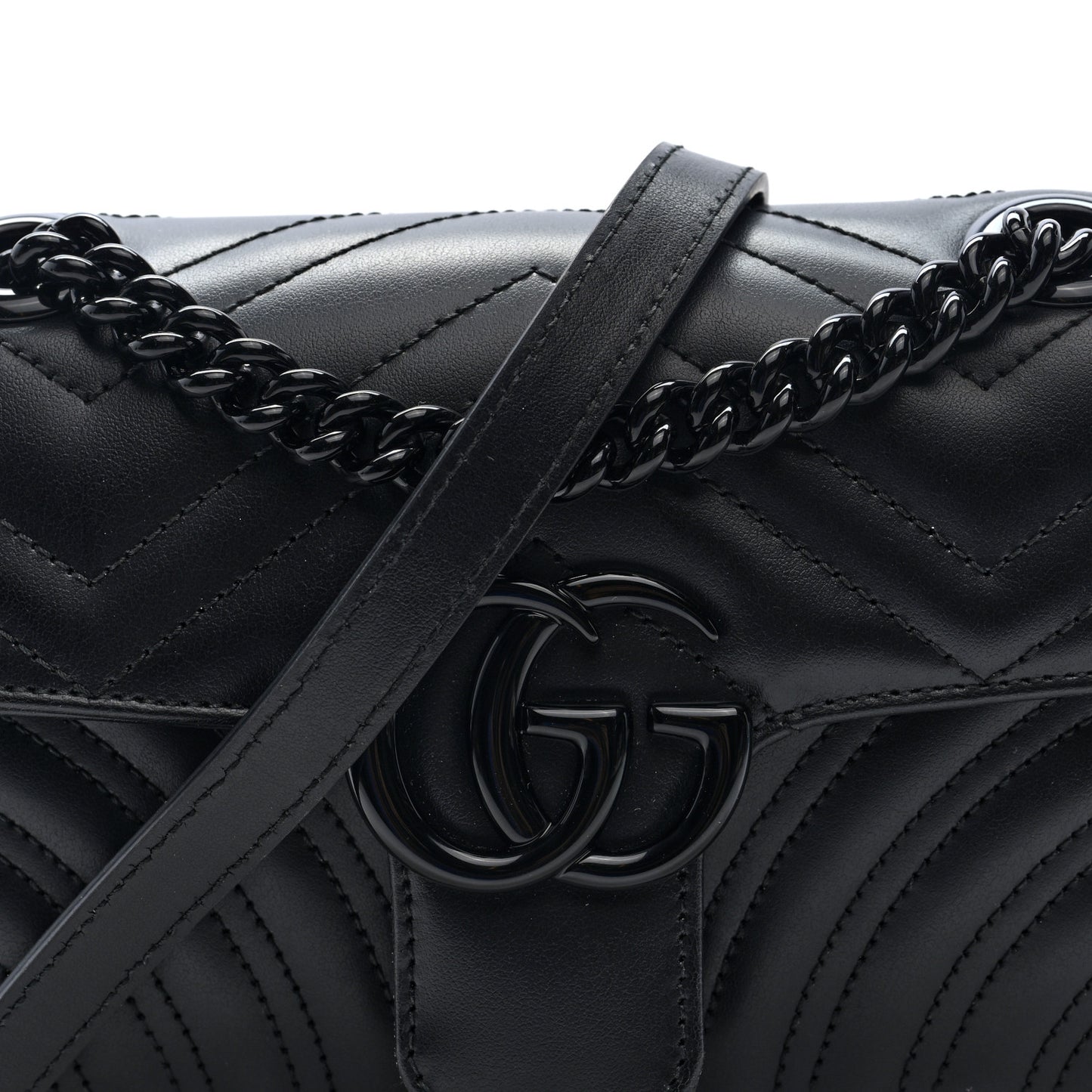 Calfskin Matelasse Monochrome Mini GG Marmont Shoulder Bag Black