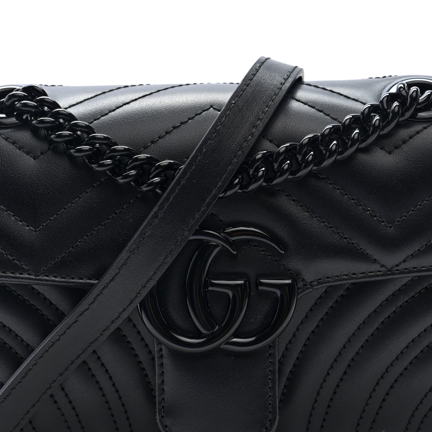 Gucci Calfskin Matelasse Monochrome Mini GG Marmont Shoulder Bag Black 6 of 8