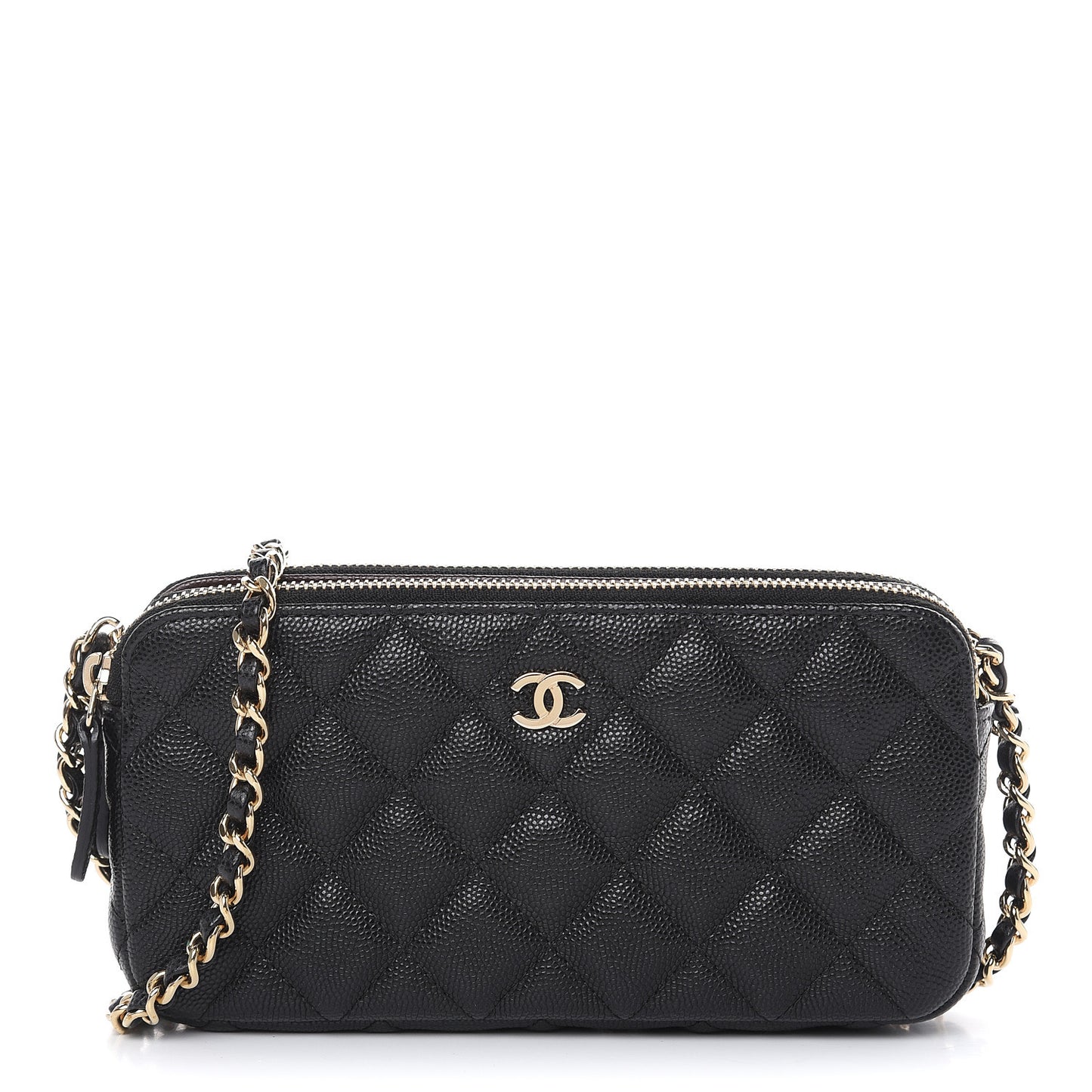 Caviar Quilted Small Clutch With Chain Black