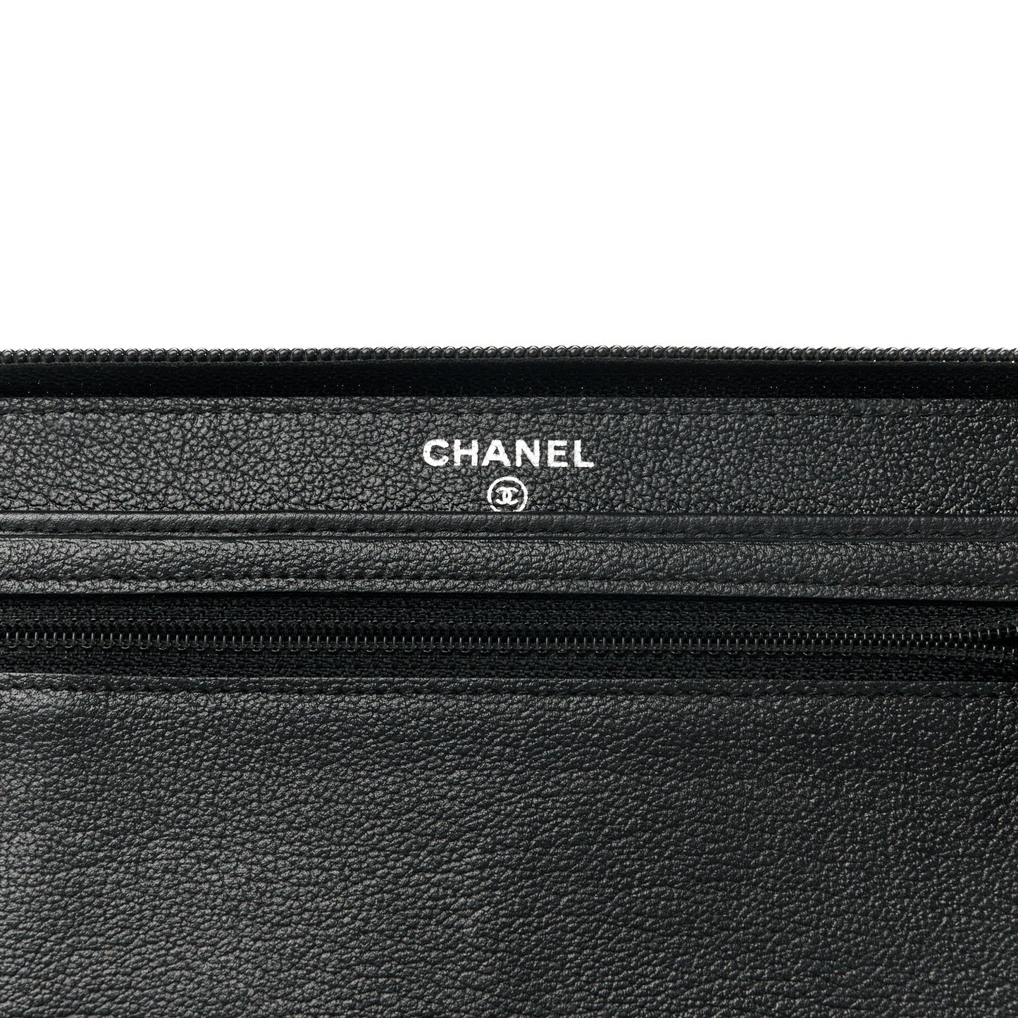 Goatskin Camellia Embossed Zip Around Organizer Wallet Black