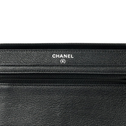 Chanel Goatskin Camellia Embossed Zip Around Organizer Wallet Black 6 of 10