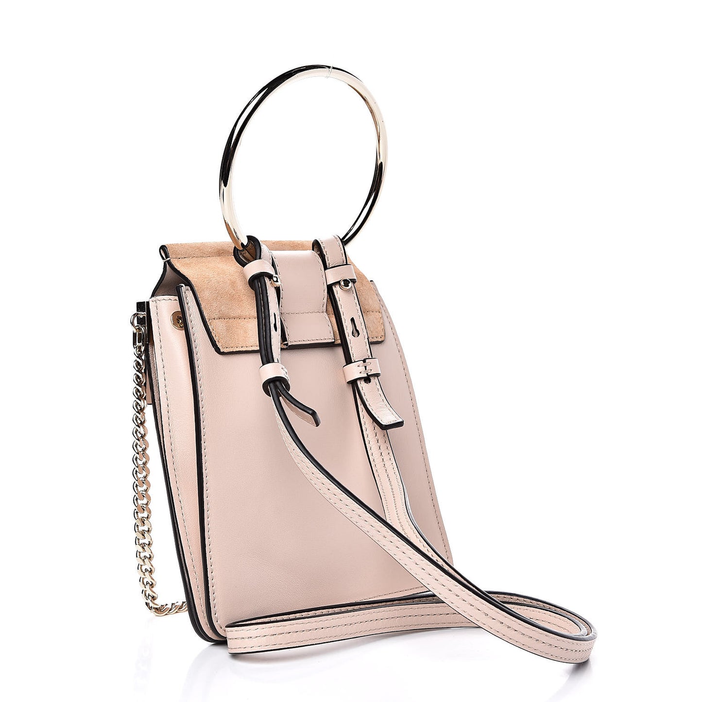 Suede Calfskin Mini Faye Bracelet Bag Cement Pink