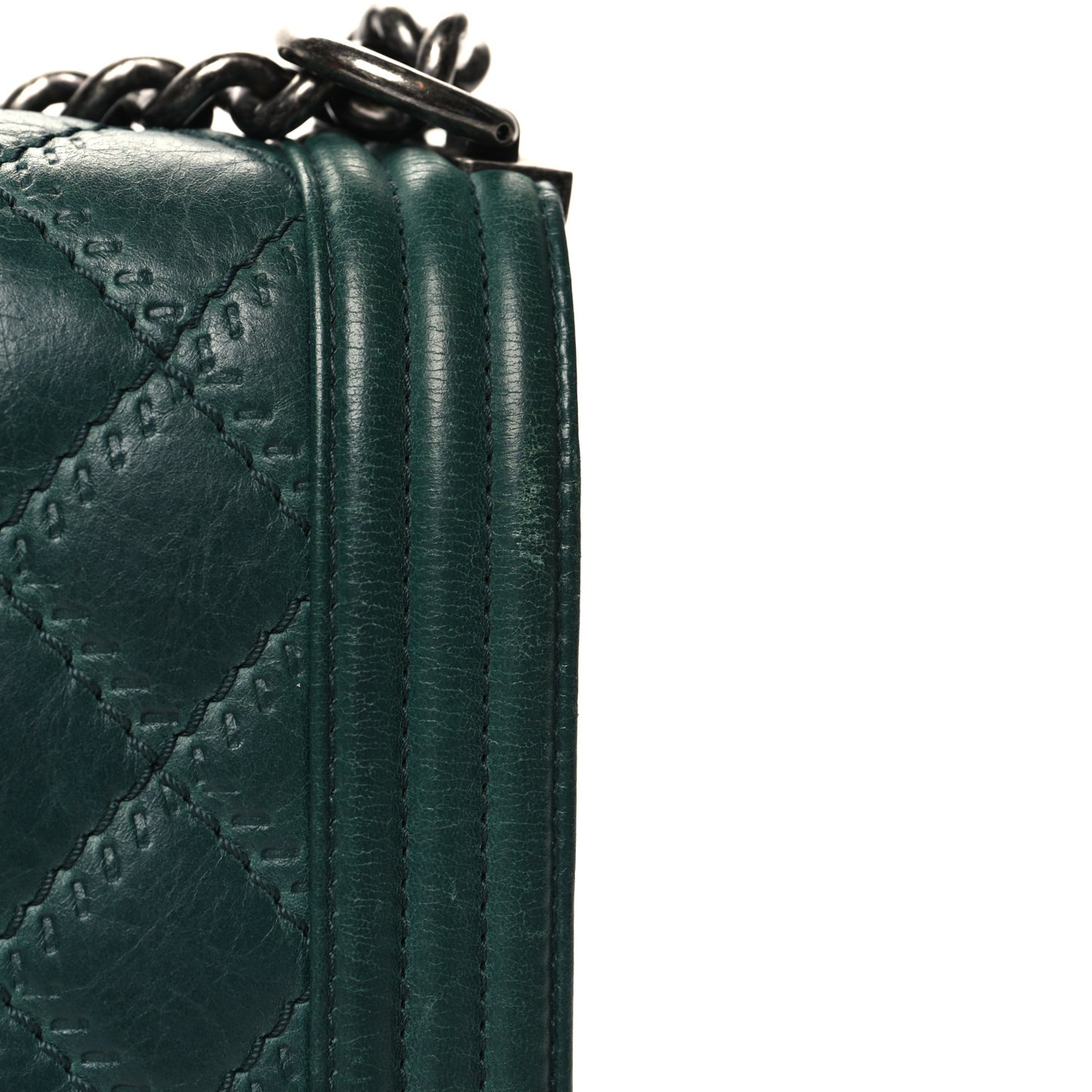 Calfskin Double Stitch Medium Boy Flap Green