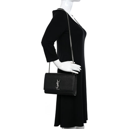 Saint Laurent Grain De Poudre Medium Classic Monogram Kate Satchel Black 2 of 12