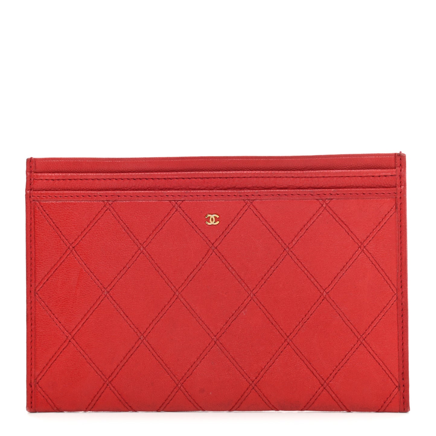 Lambskin Diamond Stitched Card Holder Red