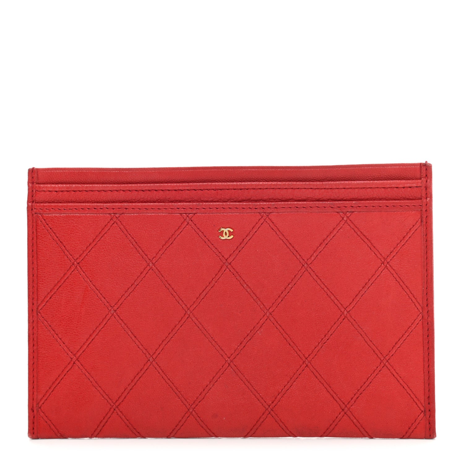 Chanel Lambskin Diamond Stitched Card Holder Red 1 of 9