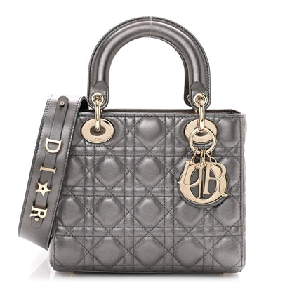 Christian Dior CHRISTIAN DIOR Metallic Grained Calfskin Cannage Small Lady Dior Gunmetal 1 of 9
