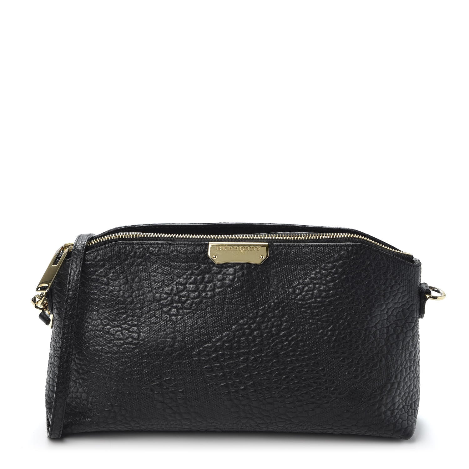Burberry Signature Grain Calfskin Check Embossed Small Chichester Crossbody Clutch Bag Black 1 of 10