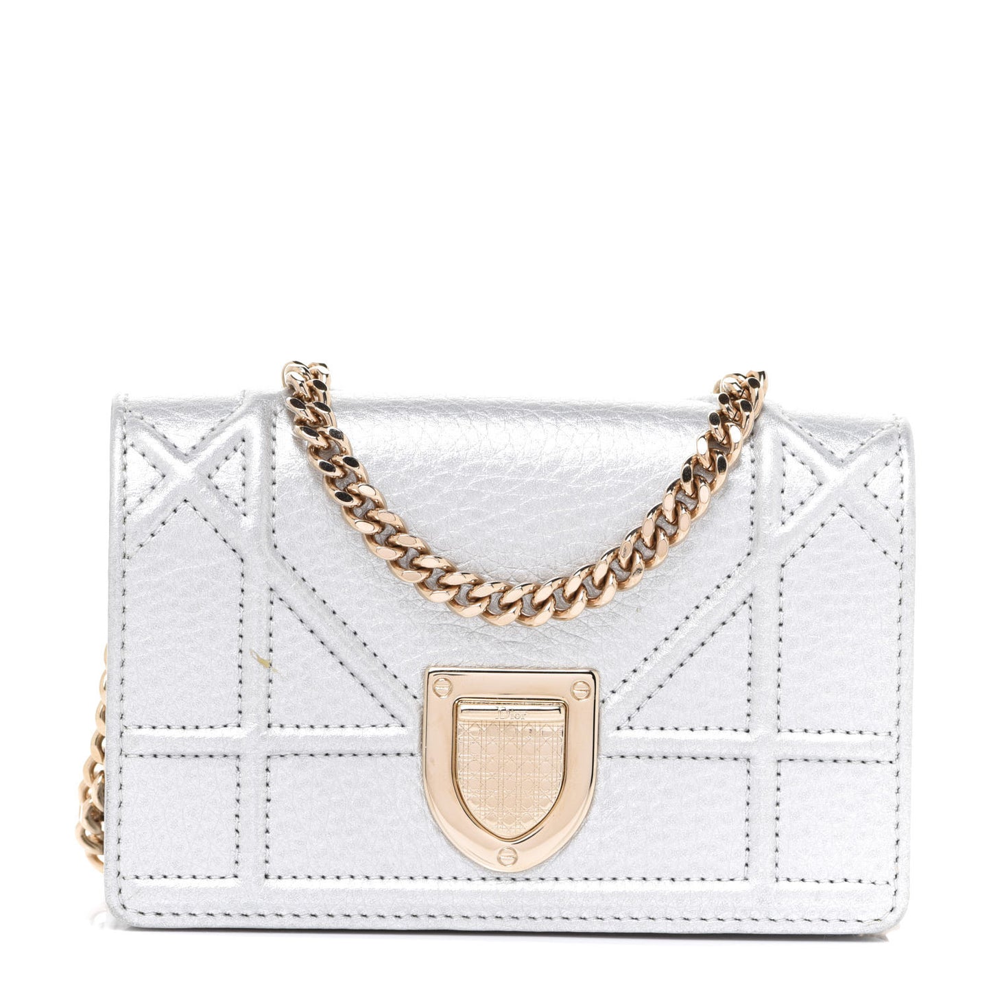 Metallic Grained Calfskin Baby Diorama Flap Bag Silver