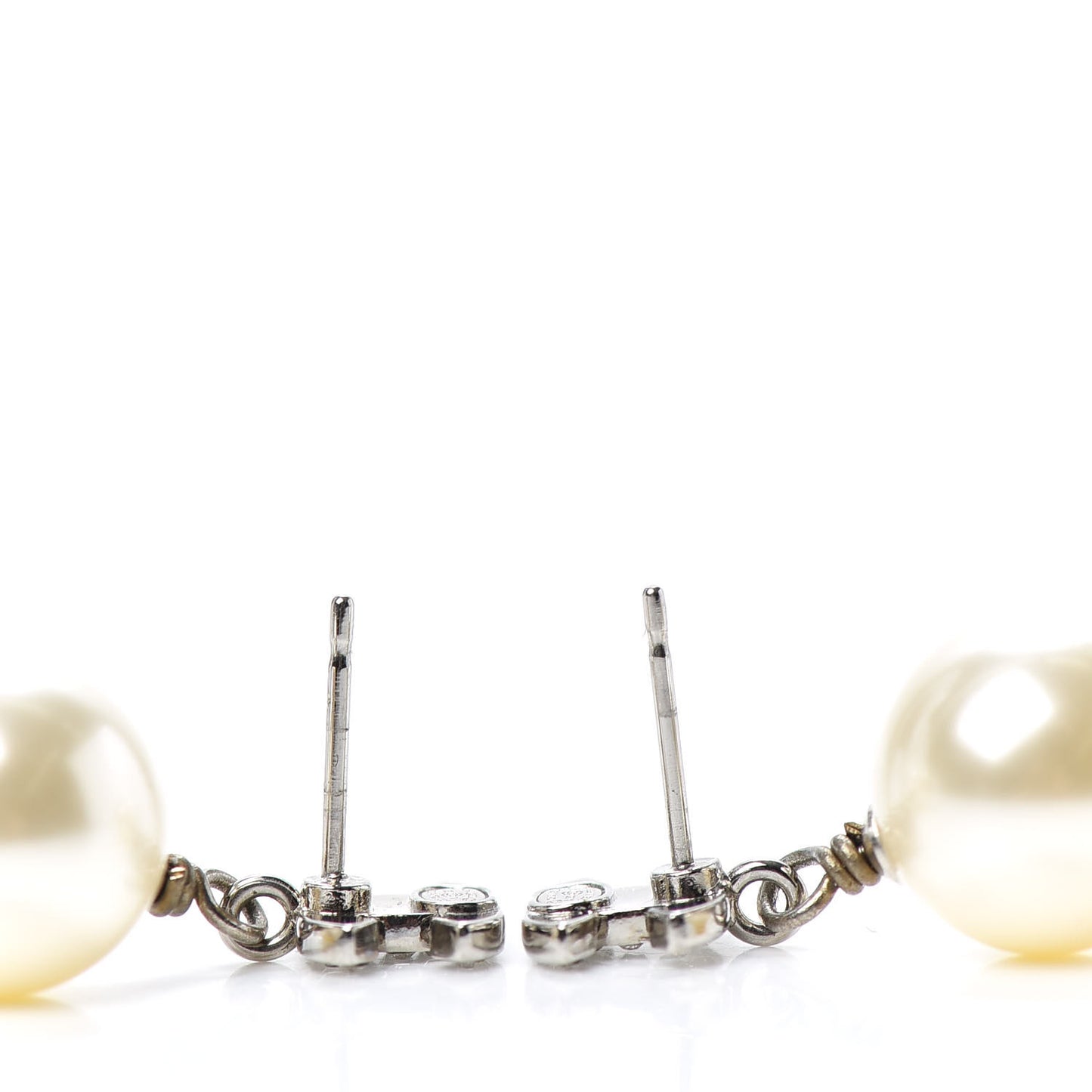 Crystal Pearl CC Drop Earrings Silver