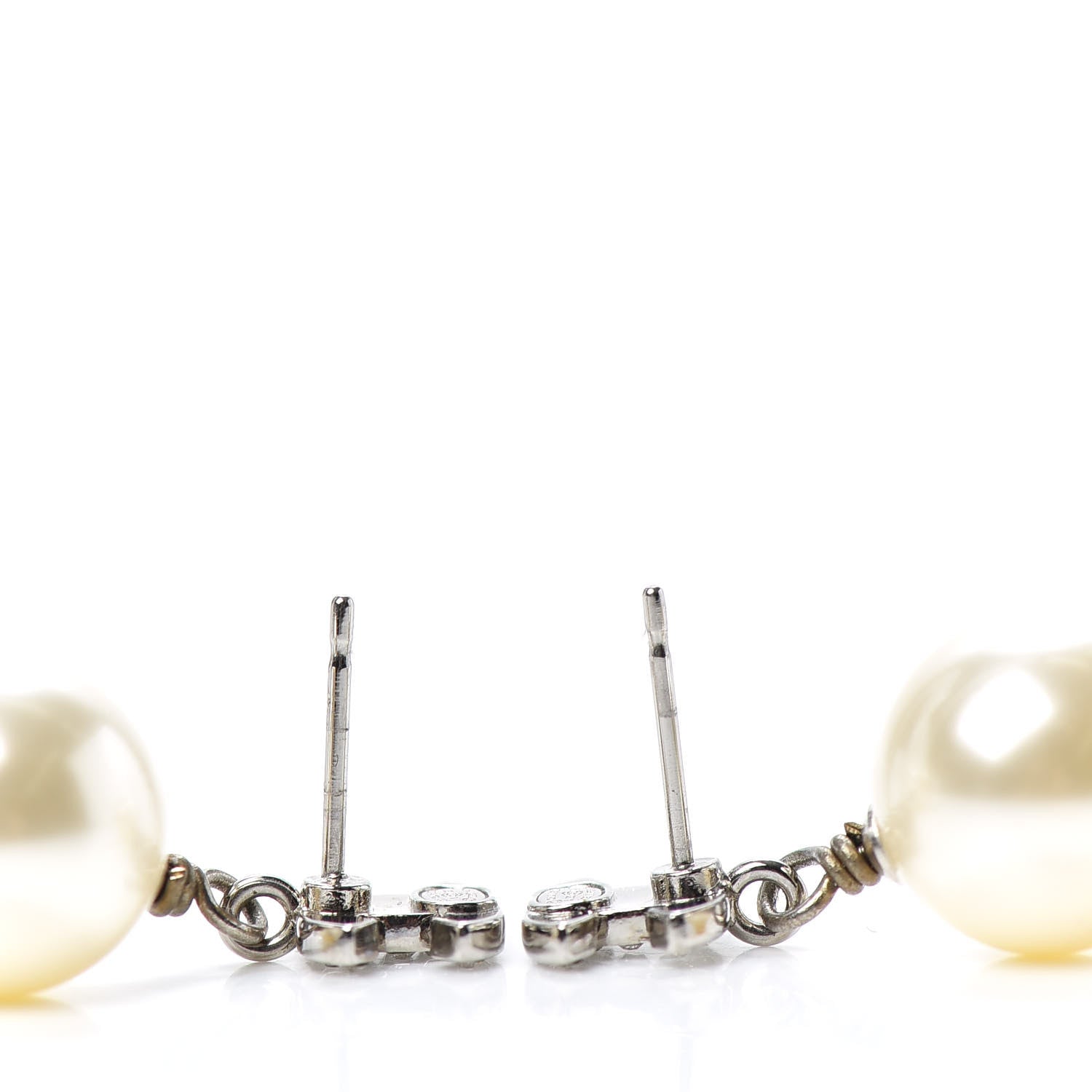 Chanel Crystal Pearl CC Drop Earrings Silver 3 of 4