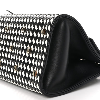 Salvatore Ferragamo Woven Calfskin Medium Studio Top Handle Bag Black White 9 of 9