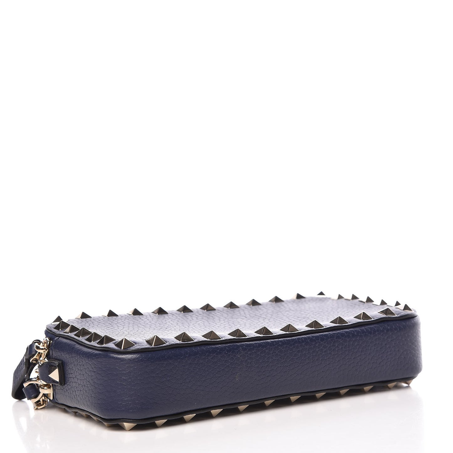 Pebbled Calfskin Rockstud Chain Pouch Shoulder Bag Peacock