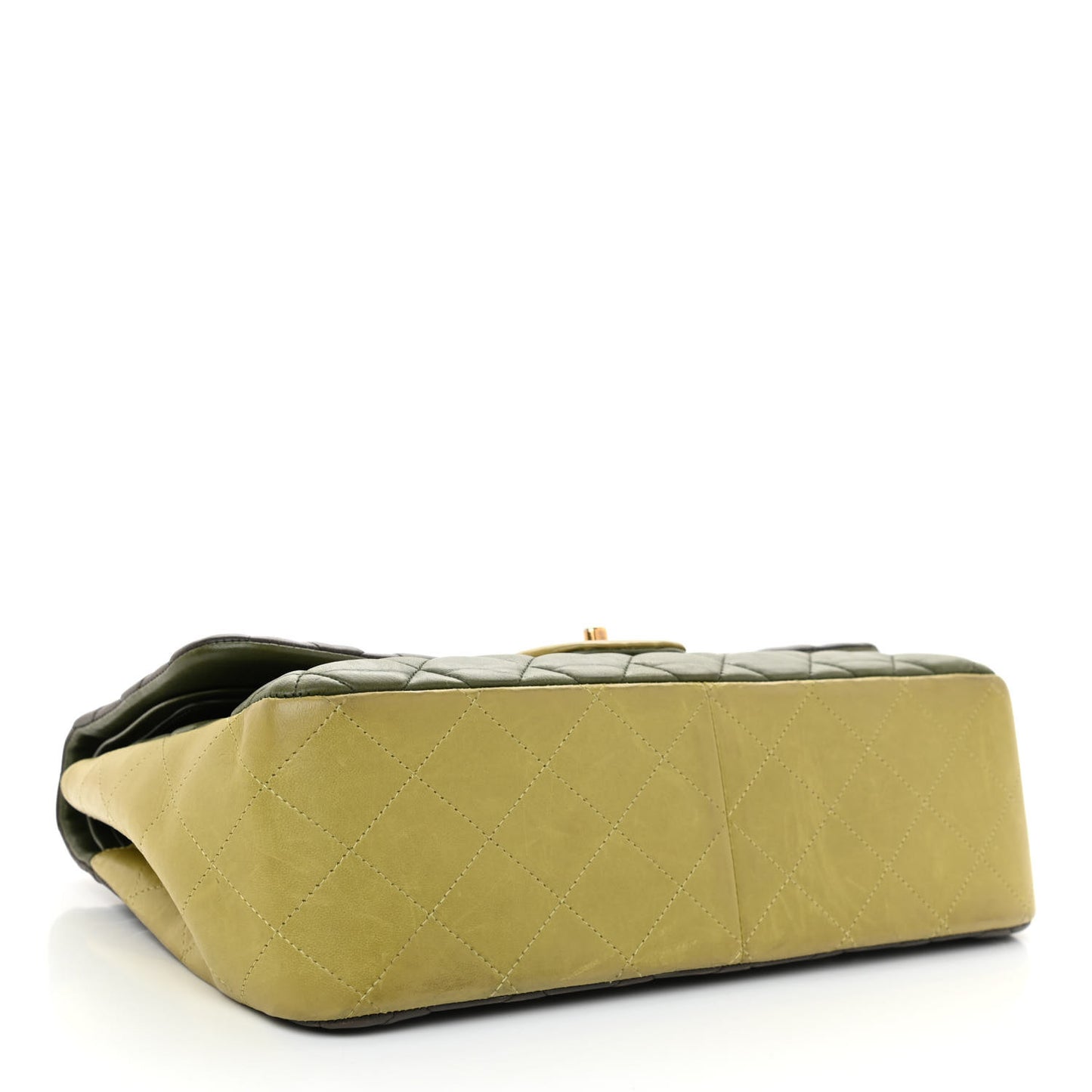 Lambskin Quilted Tri-Color Jumbo Double Flap Green Brown