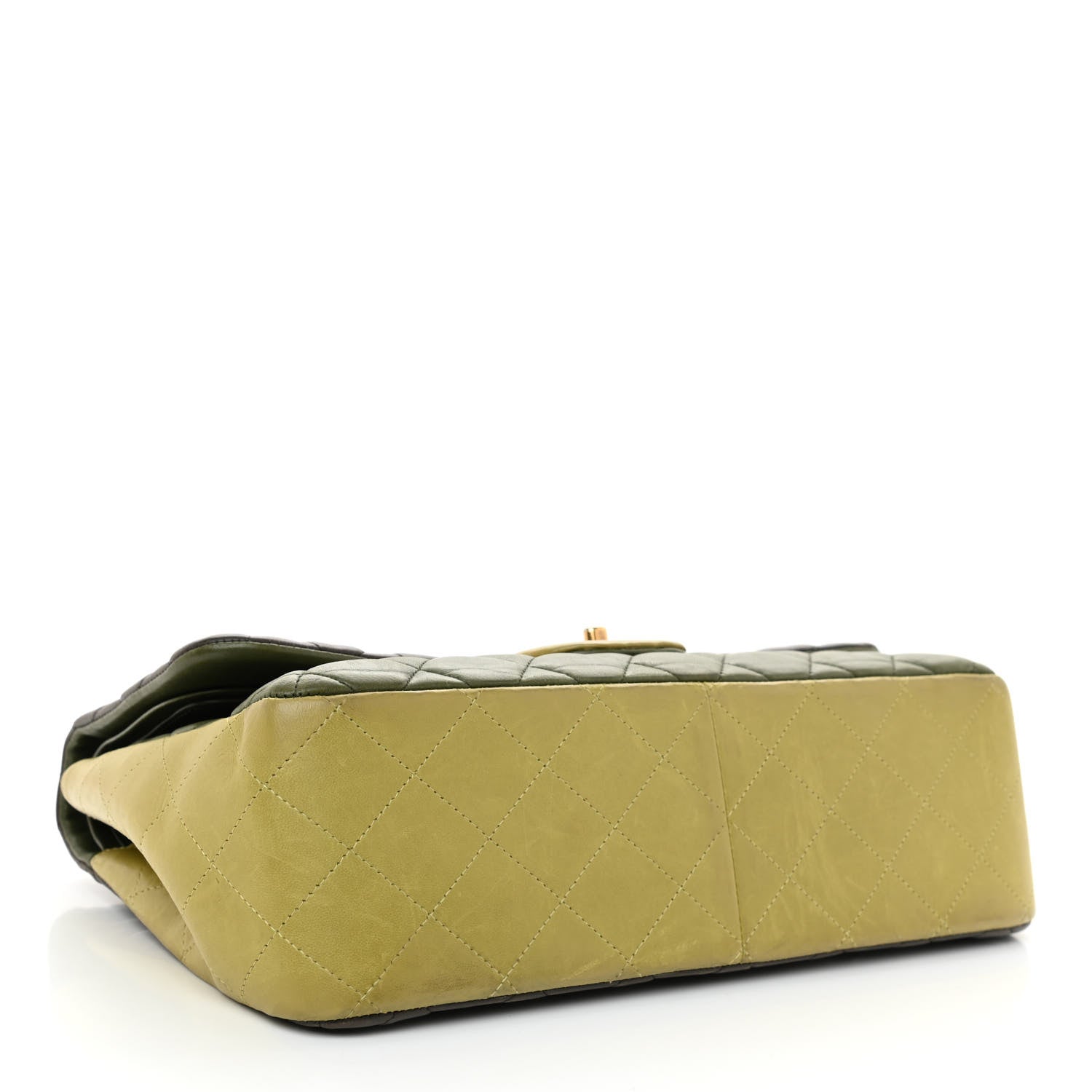 Chanel Lambskin Quilted Tri-Color Jumbo Double Flap Green Brown 4 of 14