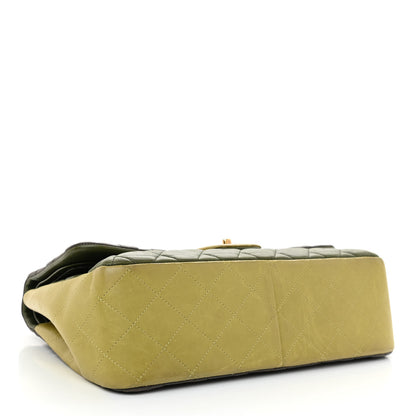 Chanel Lambskin Quilted Tri-Color Jumbo Double Flap Green Brown 4 of 14